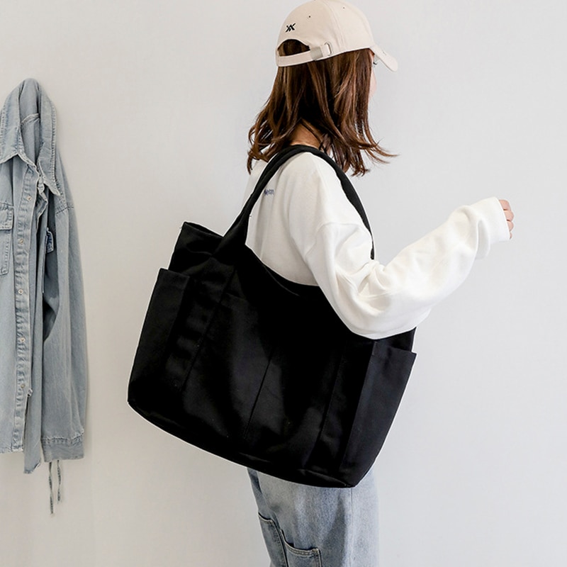 Women's Tote Bag Large Capacity Handbags For Women 2022 Trend Canvas Casual Shopper Solid Travel Shoulder School Shopping Bags