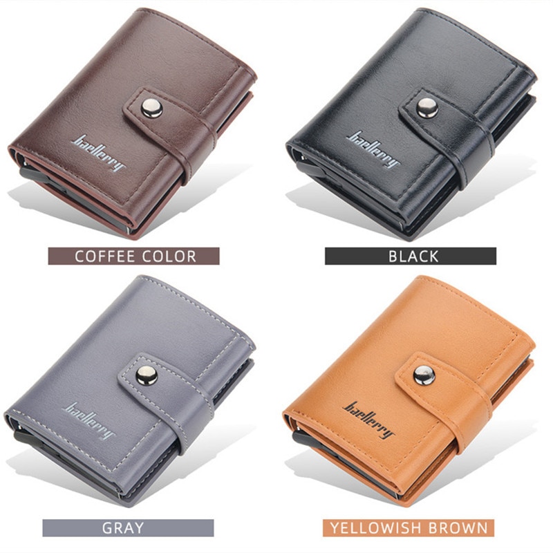 Aluminum Box Anti-magnetic Theft Brush Neutral Card Holder Rfid short Buckle Automatic Spring Card Card Holder Wallet