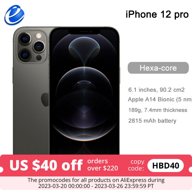Original Unlocked Apple iPhone 12 Pro Face ID 5G Hexa-core 6GB RAM 128/256GB ROM 12MP 6.7'' 3687mAh IOS14 NFC Smartphone
