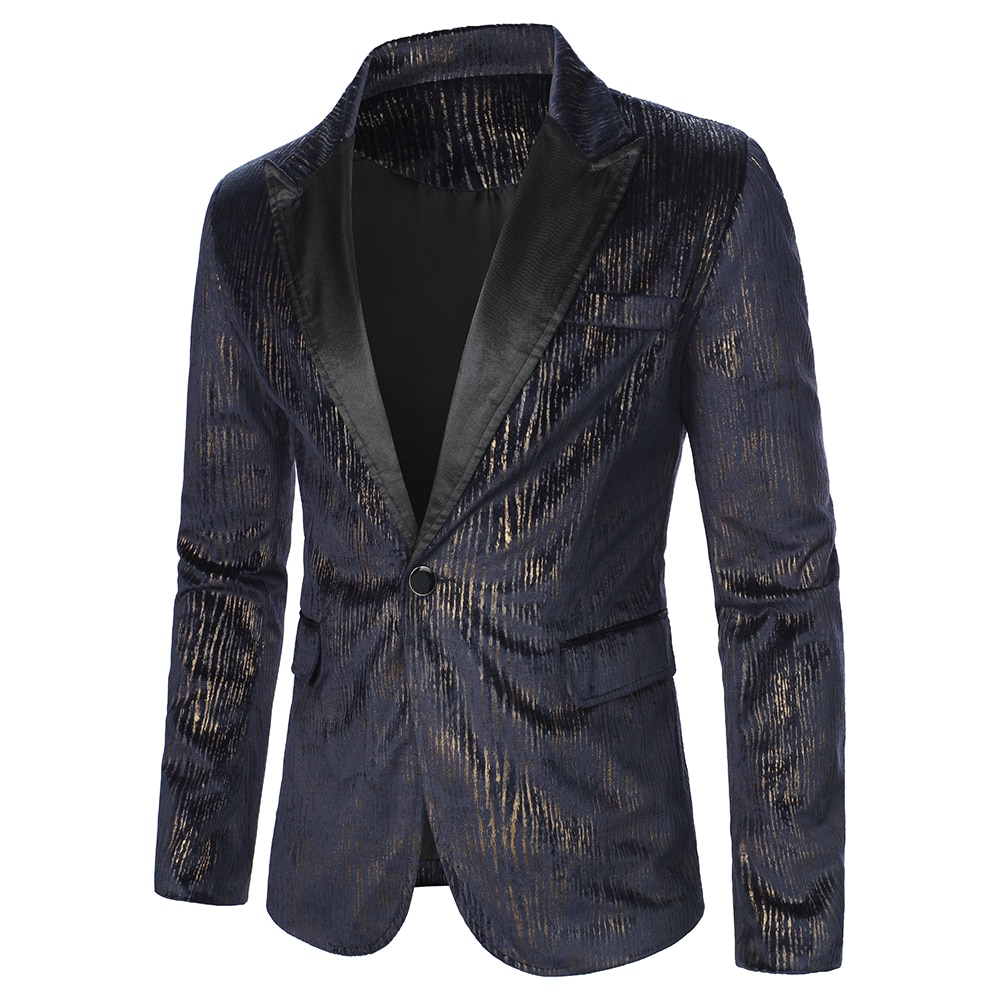 Men Blazer Long Sleeve Gloss Material Fabric Solid Color Collar Chest Pocket Design Causal Party Fashion Slim Fit Men Blazer