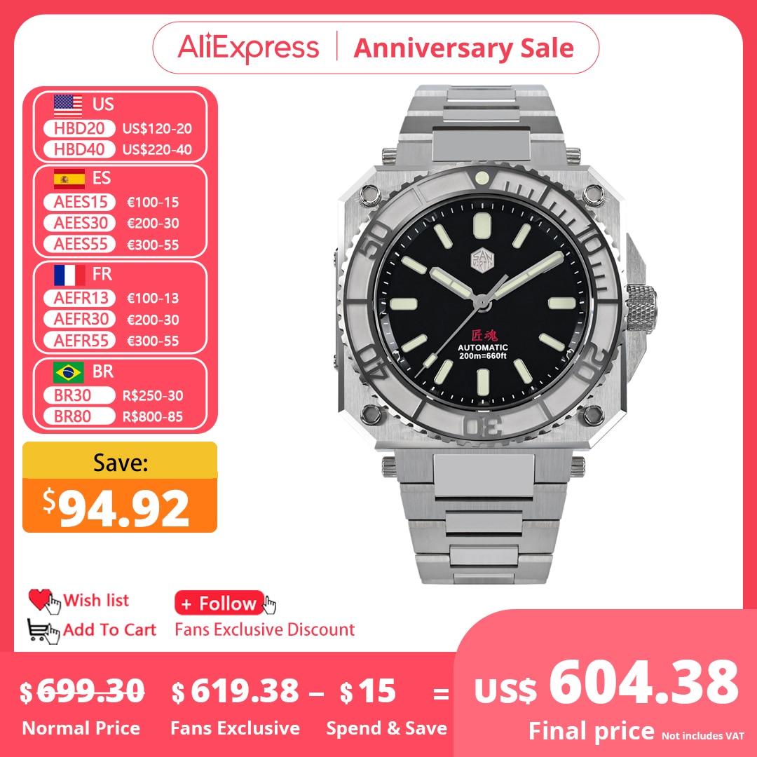 San Martin Original Design Limited Edition 40mm Mens Watch ETA2824 High Quality Diver Sports Automatic Mechanical 20Bar BGW-9