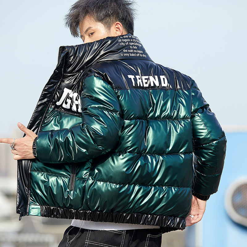 Winter men's bright leather thermal cotton clothing fashionable brand leisure students trendy and thickened cotton coat youth wi