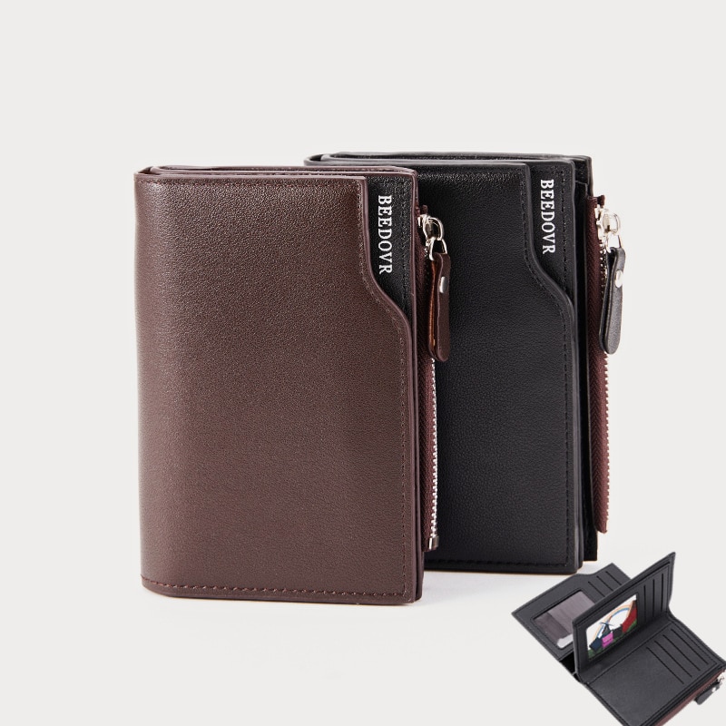 PU Leather Wallet for Men Short Casual Carteras Business Foldable Wallets Luxury Small Zipper Multi-card Slot Coin Pocket Purse