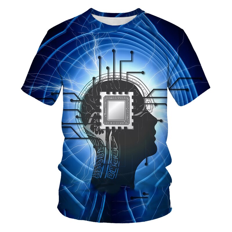Summer Men's T-shirt Electronic Chip Personality 3D Printed Short Sleeve Trendy Harajuku O-collar Comfortable Quick Drying Shirt