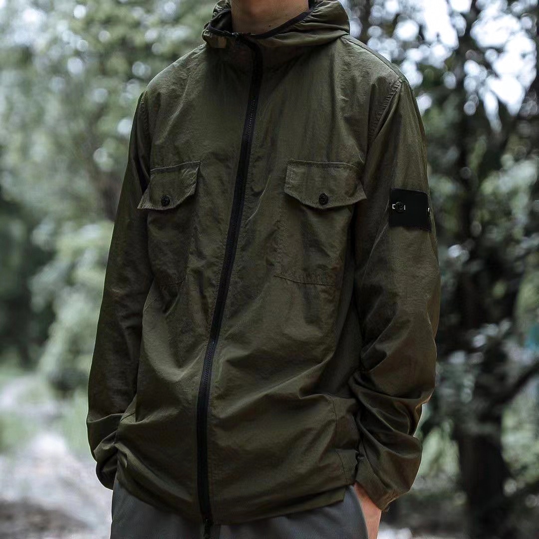 STONE Street Men's Jacket Zipper Hooded Thin Coat Embroidery Patch Outdoor Top