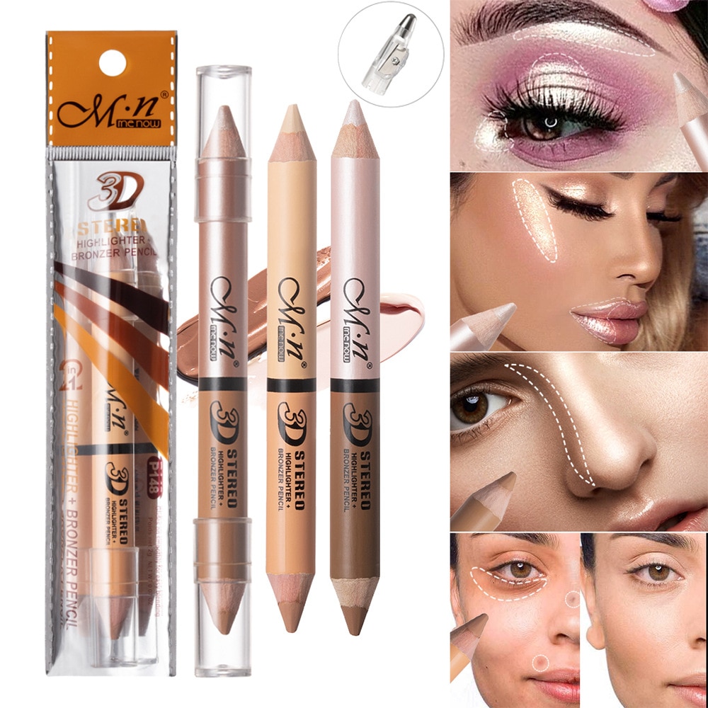 2 in 1 Double Head Shading Highlighter Pencil Waterproof  Face Makeup Concealer Contour Repair Bronzer Brighten wooden Pen