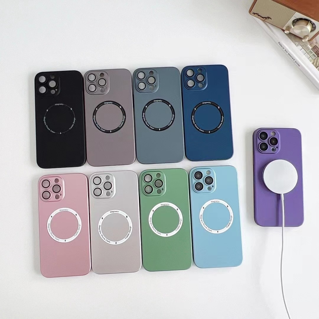 1Pcs/For Magsafe Magnetic Wireless Charger Case for iPhone 14 13 12 11 Pro Max Plus Luxury Matte Glass Lens Shockproof Cover