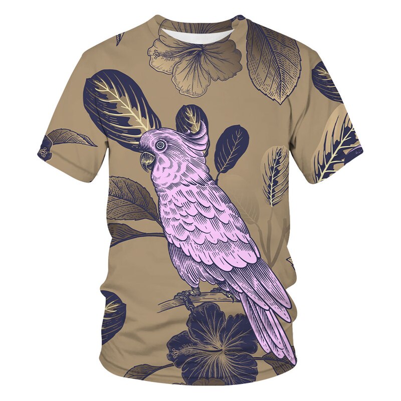 Cartoon Animal Parrot Pattern 3D HD Digital Print Men's Fashion T-shirt O Neck Short Sleeve Street Clothing Summer Loose Shirt