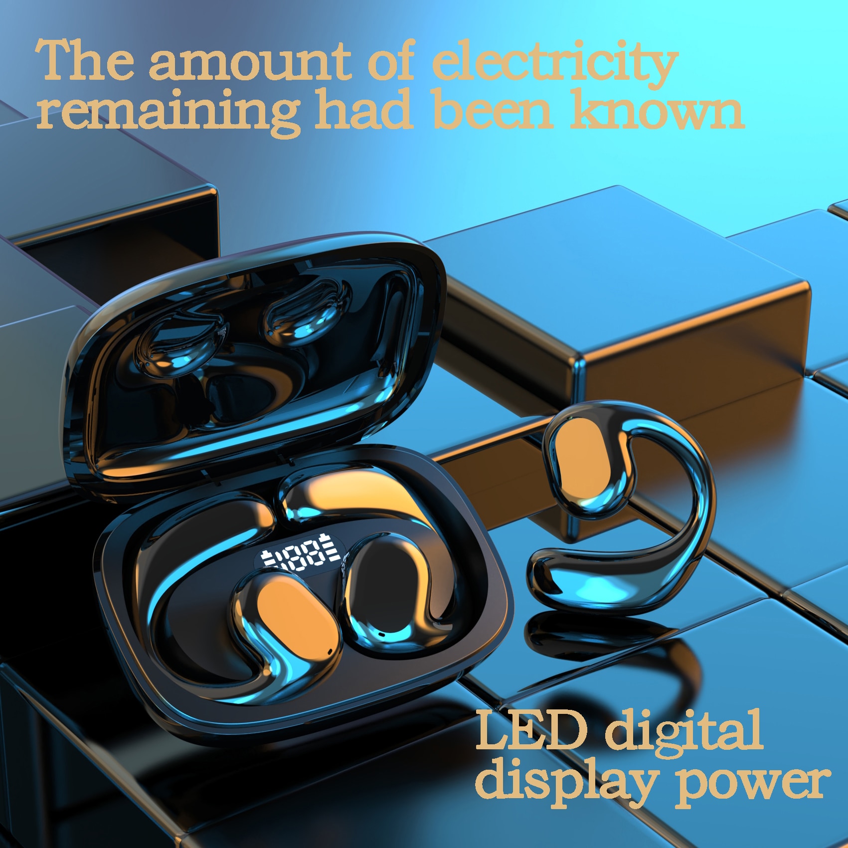 5.3 Bluetooth Earphones Wireless Headphones TWS Earclip Design LED Earbuds Ear Hook Sports Headset with Mic