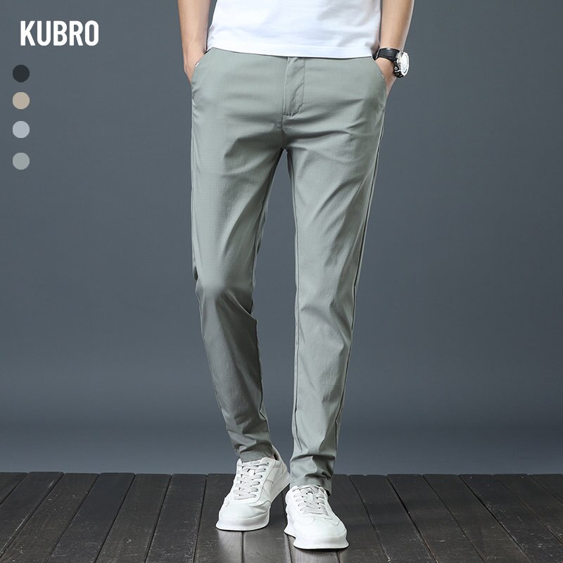 KUBRO Fashion Ice Silk High Elastic Pants Men Trousers Straight Leg Versatile Comfortable Breathable Personal Back Pocket Design