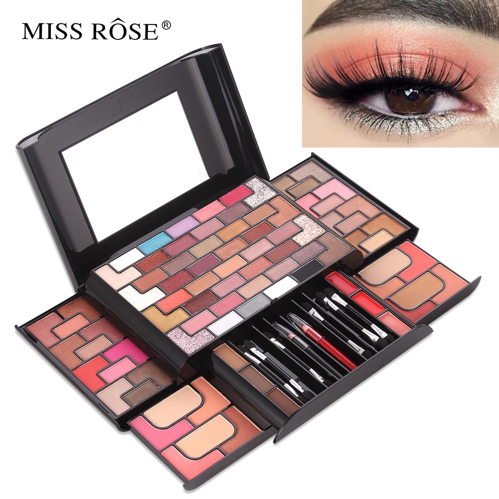 HEALLOR MISS ROSE 68 Color Eye Shadow 8 Color Blush 4 Color Powder Cake 3 Color Eyebrow Powder Lipstick Luxury Women Makeup Set